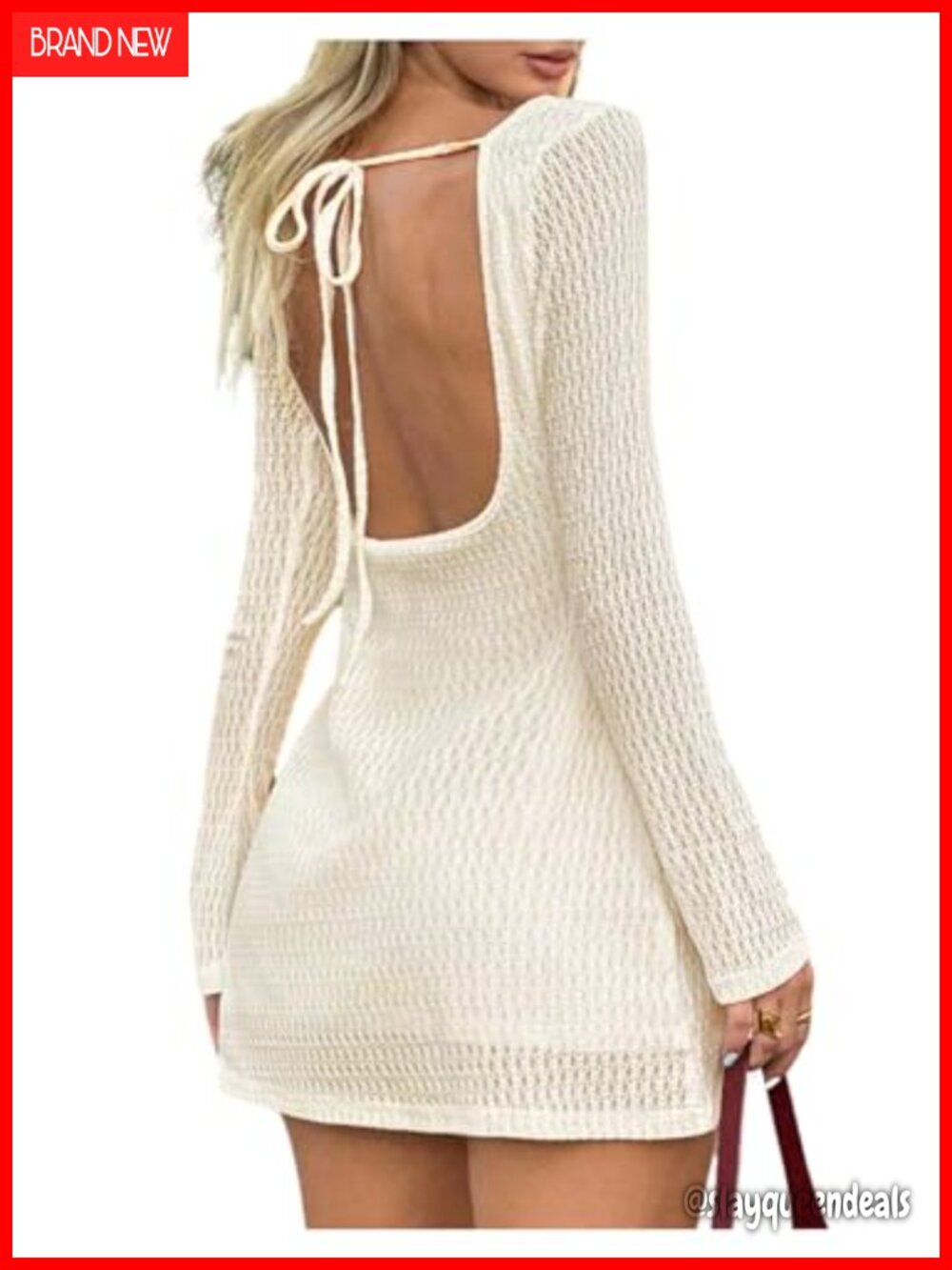 Backless Sweater Dress Bell Long Sleeve Boat Neck Knitted Mini Dress